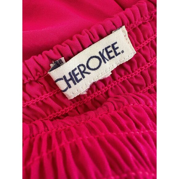 Cherokee Y2k Boho Chic Embroidered Floral Hot Pink Smocked Midi Dress size XS - Picture 3 of 7